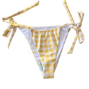 La Porte Bikini Bottom Checkered Print Yellow/White Size Medium NWOT